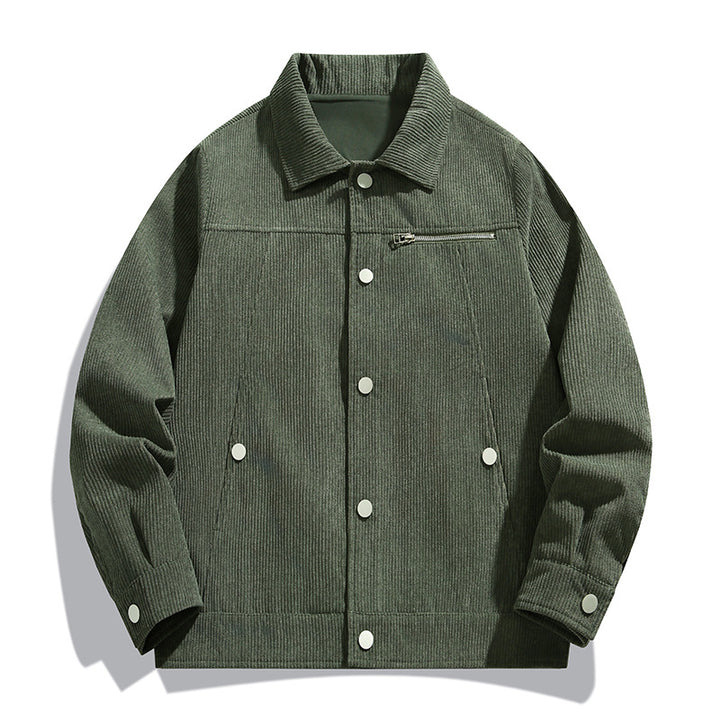 Men's cord trucker jacket with zippered chest pocket and snap front Mune Fashion