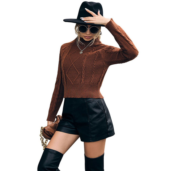 Women's Short Cable Knit Sweater with High Ribbed Cuff Mune Fashion
