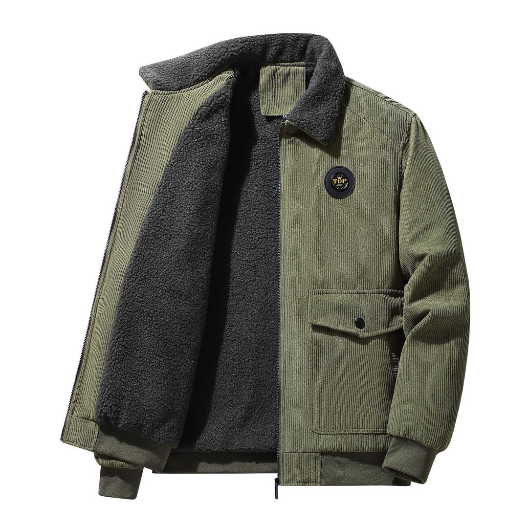 Men's Corduroy Trucker Jacket with Sherpa Collar, Zipper and Flap Pockets Mune Fashion
