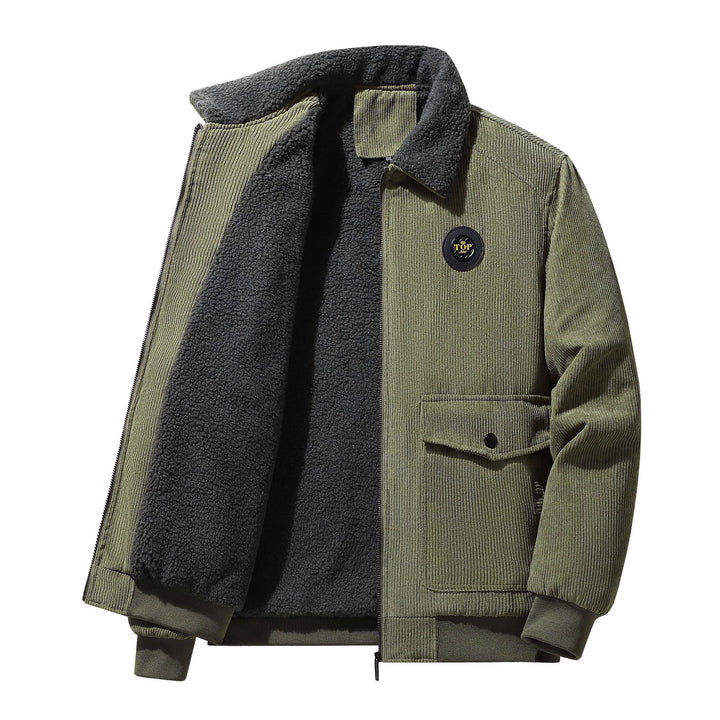Men's Corduroy Trucker Jacket with Sherpa Collar, Zipper and Flap Pockets Mune Fashion