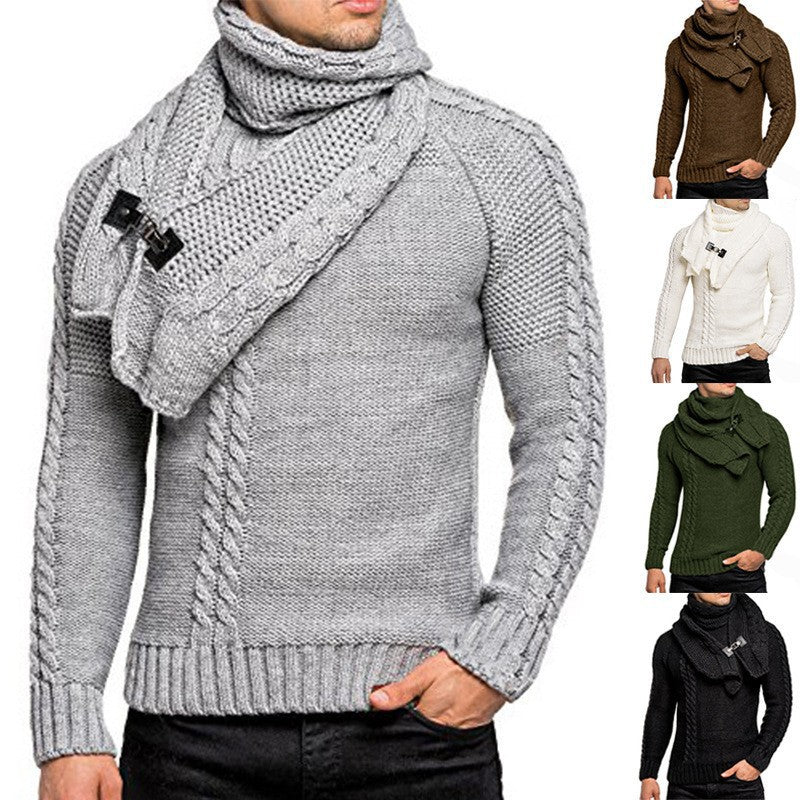 Men's knitted sweater with overlapping shawl collar and buckle closure Mune Fashion