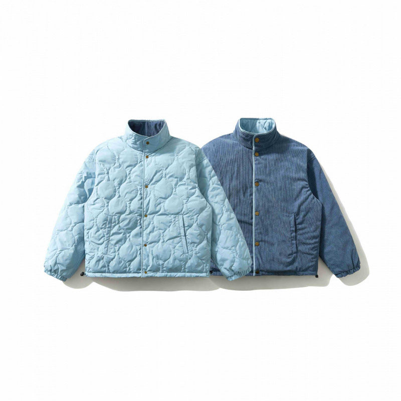 Men's Quilted Cord Jacket with Stand Collar, Snap Button Closure and Elastic Hem Mune Fashion