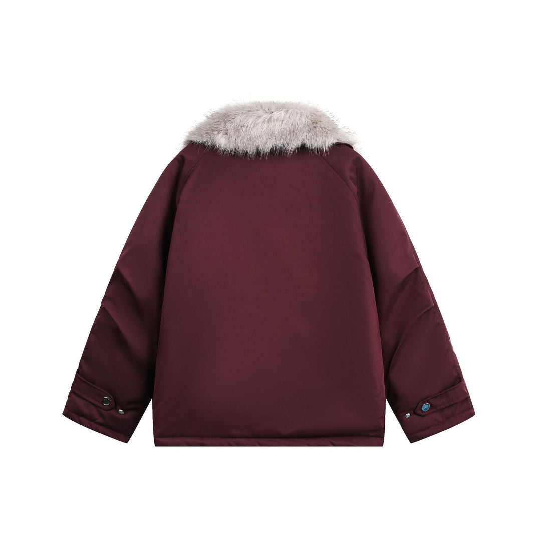 Women's Padded Short Parka with Faux Fur Collar and Asymmetrical Zipper