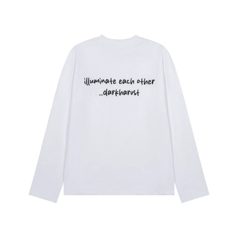 Unisex Long Sleeve Cotton Shirt with Minimalist Friendship Embroidery Mune Fashion