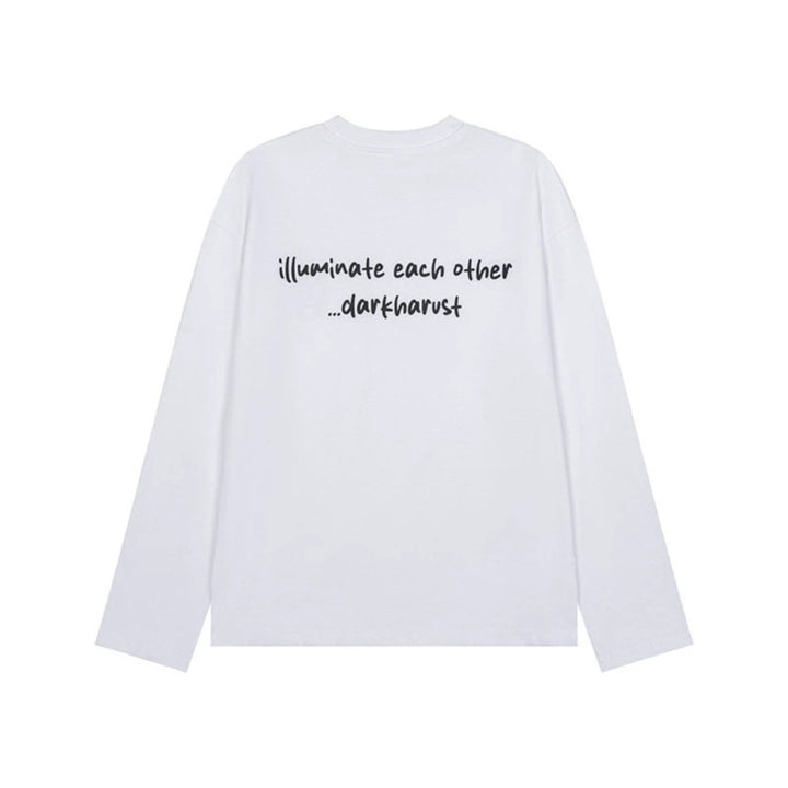Unisex Long Sleeve Cotton Shirt with Minimalist Friendship Embroidery Mune Fashion