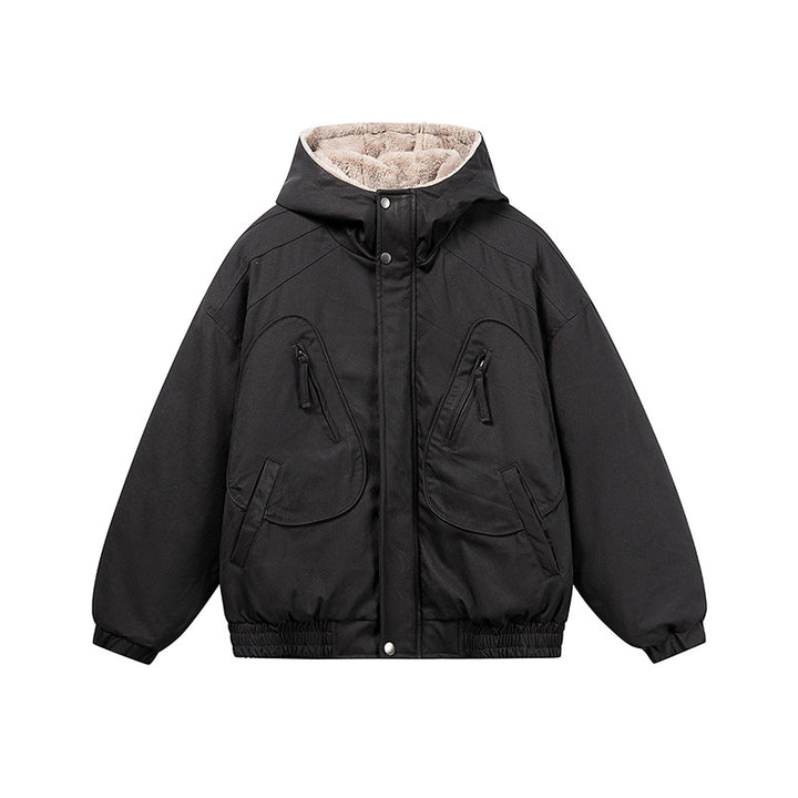Unisex Short Cut Insulated Jacket in Boxy Cut with Teddy Inner Lining and Diagonally Inserted Zipper Pockets Mune Fashion
