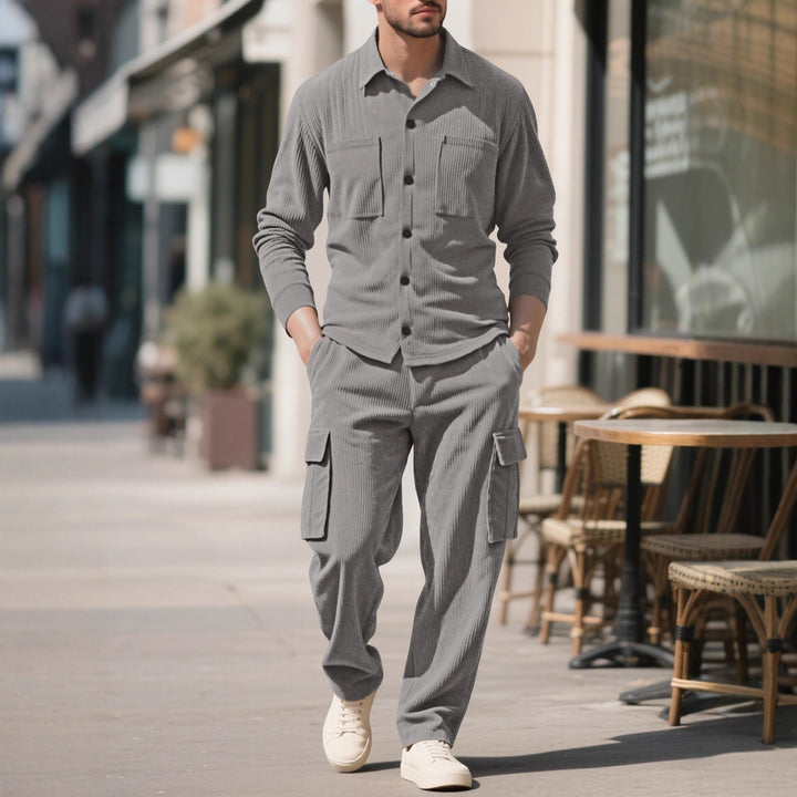 Men's ribbed worker shirt with chest pockets and relaxed cargo pants Mune Fashion