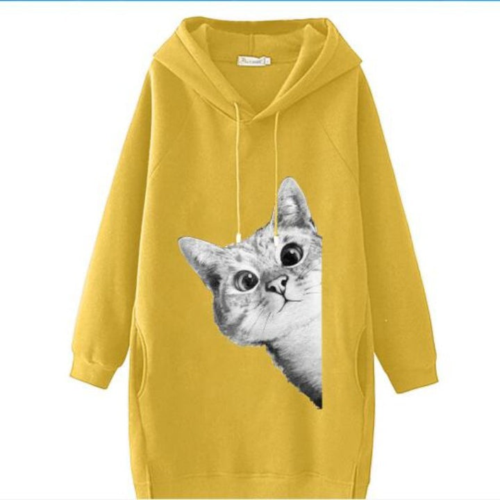 Women's Oversize Hooded Dress with Large Cat Design and Side Pockets Mune Fashion