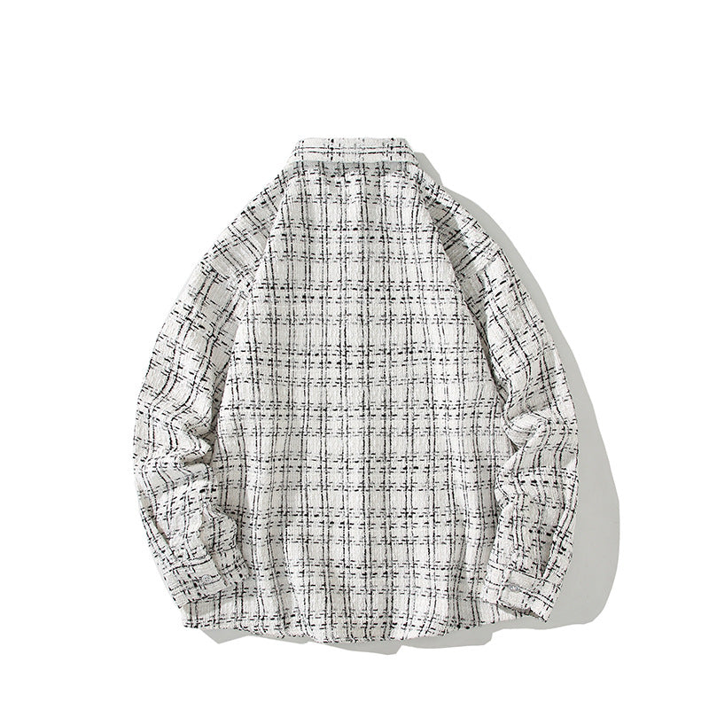 Men's Structured Boucle Shirt Jacket with Check Jacquard and Casual Fit Mune Fashion