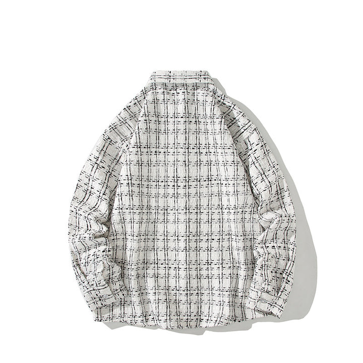 Men's Structured Boucle Shirt Jacket with Check Jacquard and Casual Fit Mune Fashion