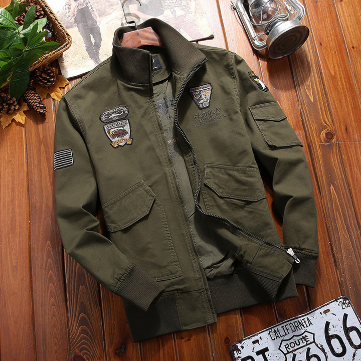 Men's Field Bomber Jacket made of sturdy canvas with patch details and sleeve flap pocket Mune Fashion