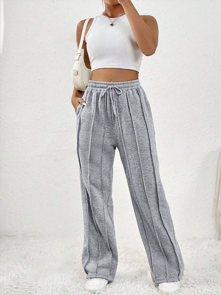 Women's Wide High-Waist Pleated Pants with Drawstring and Distinctive Crease Mune Fashion
