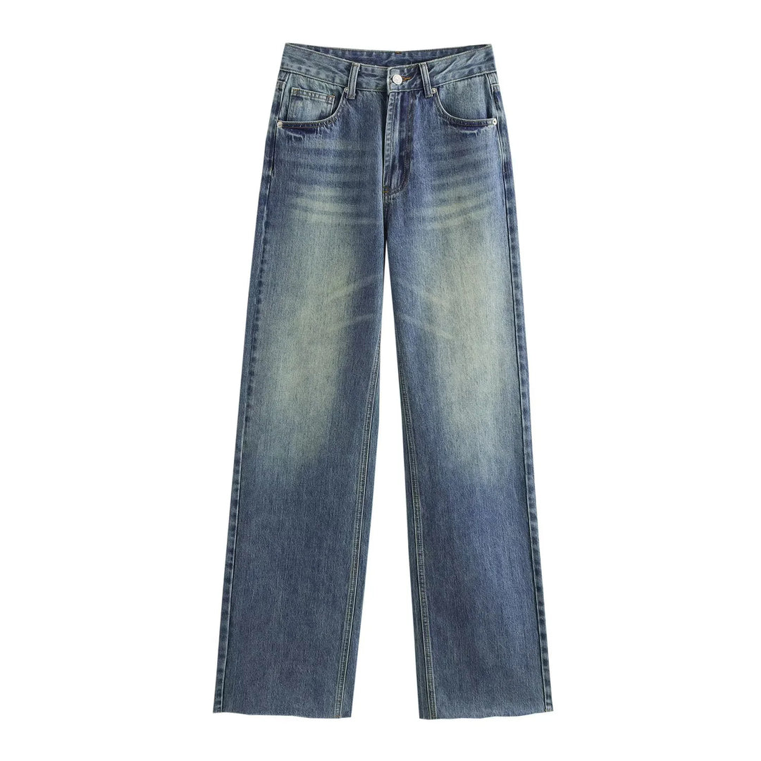 Women's high-waisted wide denim jeans with straight leg and fringed hem Mune Fashion