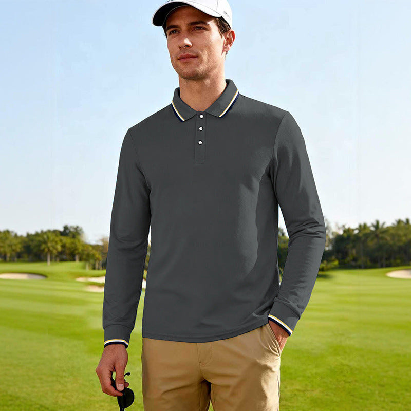 Men's Golf Performance Polo Shirt Long Sleeve Breathable with Contrast Collar Mune Fashion