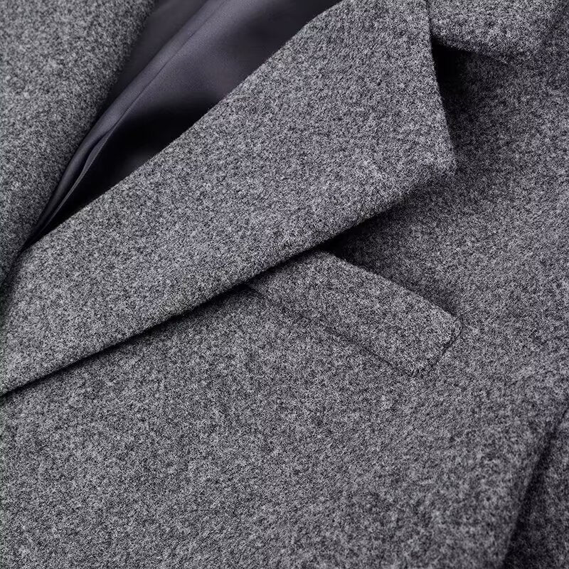 Ladies Longline Coat made of Boucle Wool Blend with Slim Tailoring and Double-Breasted Button Detail Mune Fashion