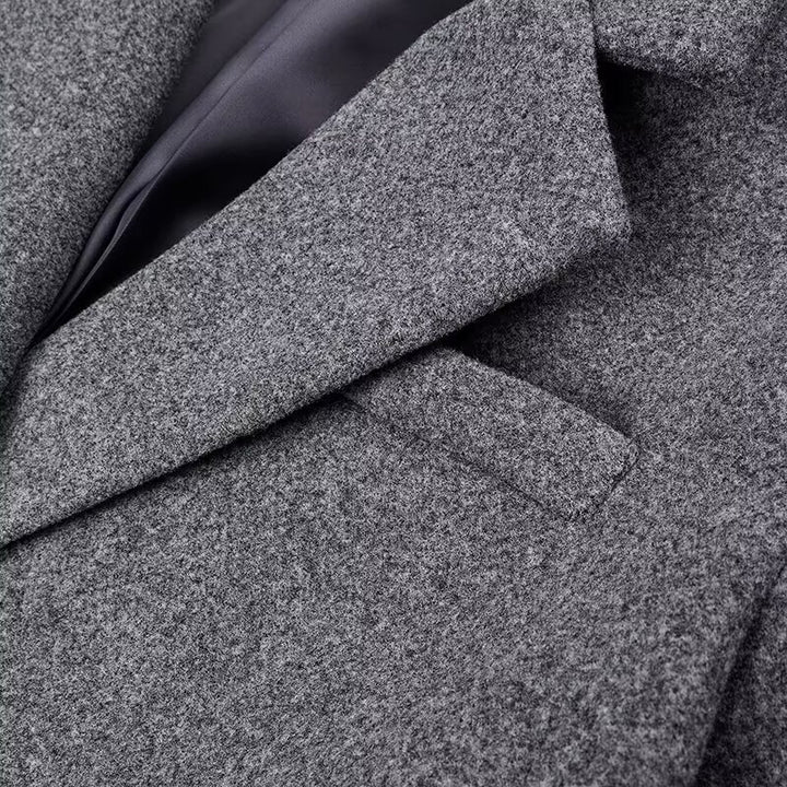 Ladies Longline Coat made of Boucle Wool Blend with Slim Tailoring and Double-Breasted Button Detail Mune Fashion