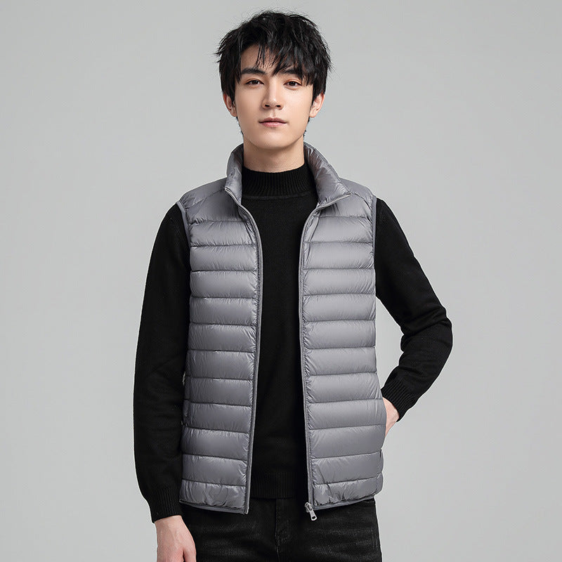 Men's Ultra-Light Quilted Insulation Vest with High Stand-Up Collar and Packing Function Mune Fashion