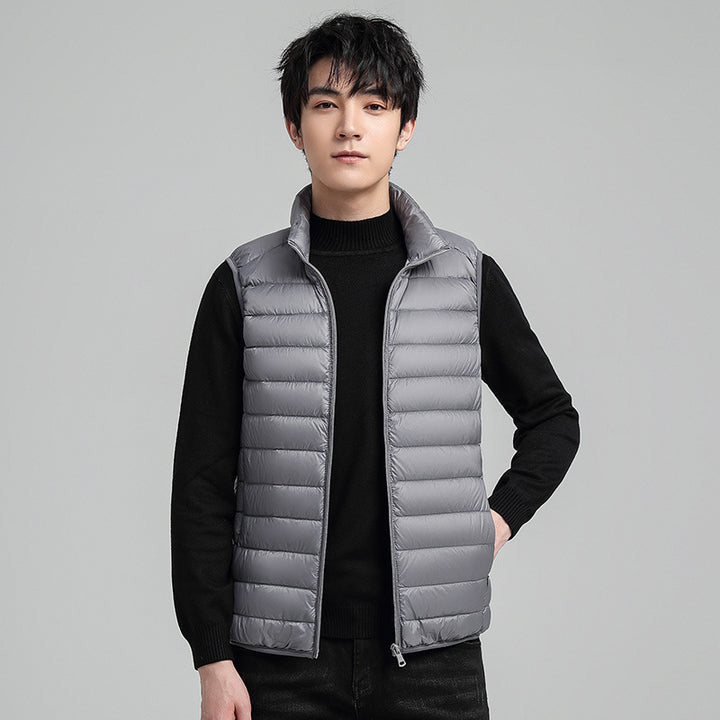 Men's Ultra-Light Quilted Insulation Vest with High Stand-Up Collar and Packing Function Mune Fashion