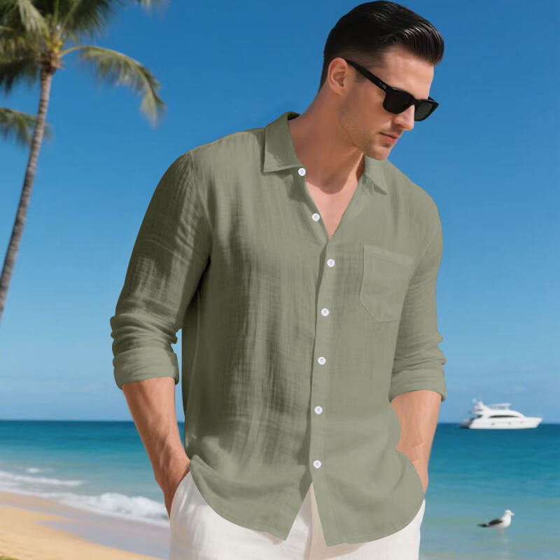 Men's Vacation-Appropriate Relaxed Collar Shirt made of Linen Blend with Chest Pocket Mune Fashion