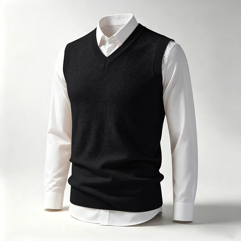 Men's Sleeveless Fine Knit V-Neck Vest with Ribbed Hem Mune Fashion