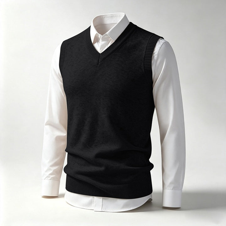 Men's Sleeveless Fine Knit V-Neck Vest with Ribbed Hem Mune Fashion