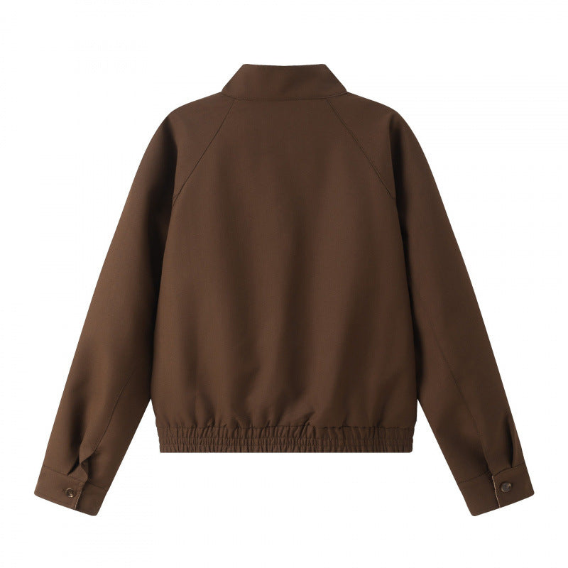 Unisex Short Cut Blouson Jacket with Stand-Up Collar, Elastic Hem and Checked Collar Lining Mune Fashion