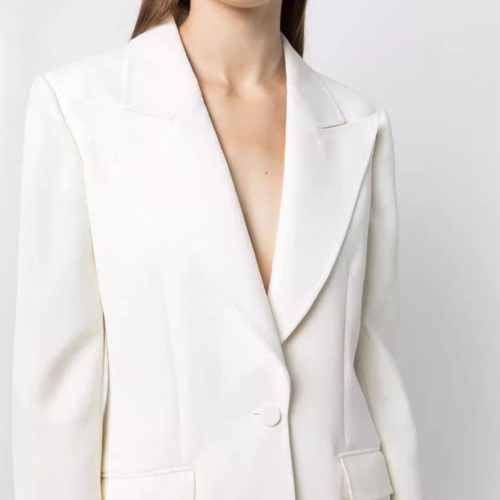 Women Elegant Single-Breasted Tailored Blazer with Tailored Cut and Wide Palazzo Pants Mune Fashion