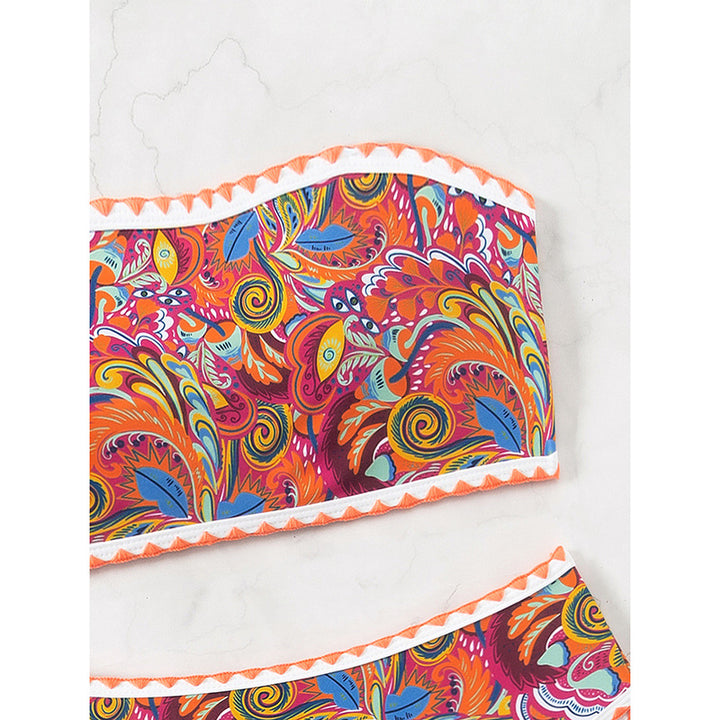 Women's bandeau bikini with colorful psychedelic design and elegant ruffles Mune Fashion