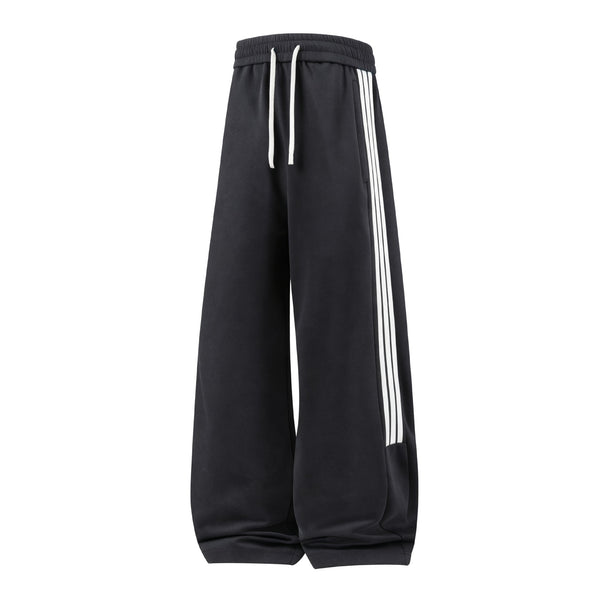 Women Wide High-Waist Jogging Pants with Distinct Side Stripes & Drawstring Mune Fashion