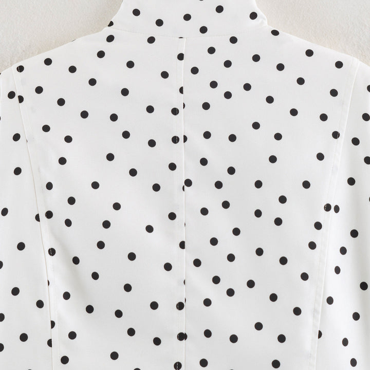Women's Polka Dot Cropped Blouse with Stand Collar and Concealed Button Placket Mune Fashion