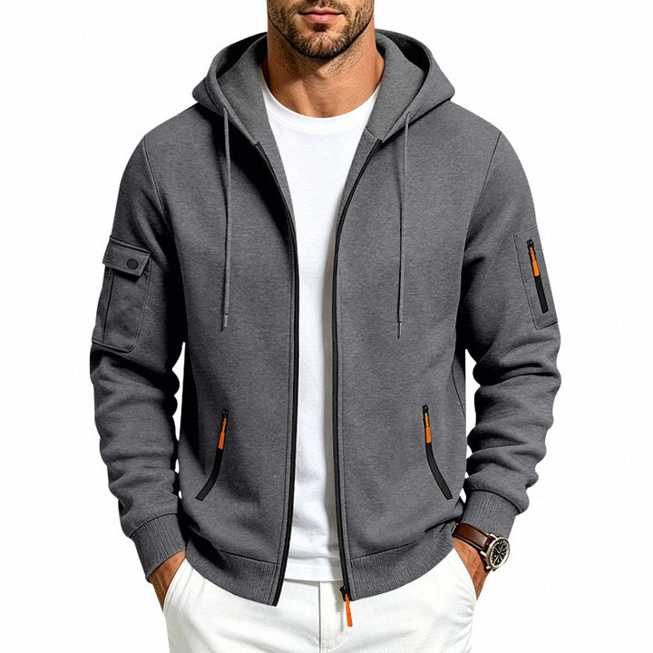 Men's Hooded Zipper Jacket with Arm Pockets, Contrast Zipper and Ribbed Cuffs Mune Fashion