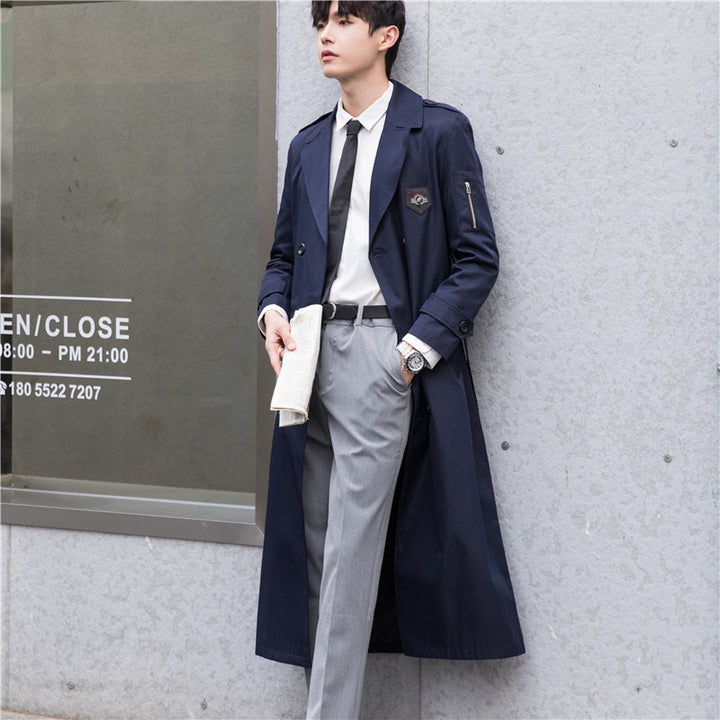 Men's Long Tailored Trench Coat Jacket with Zip Arm Pocket, Wind and Water Resistant Mune Fashion