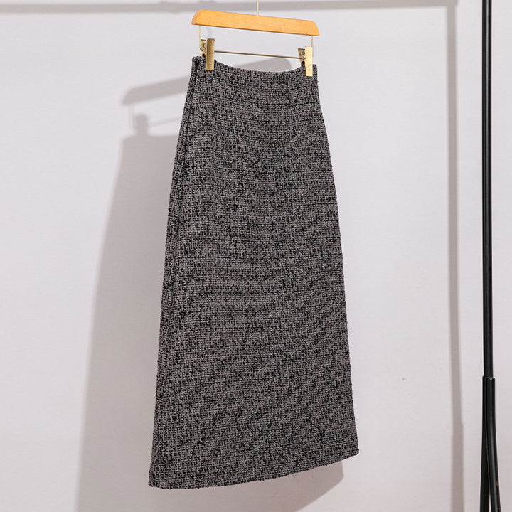 Women's High-Waisted Tweed Midi Skirt with Straight Cut and Light A-Line Mune Fashion