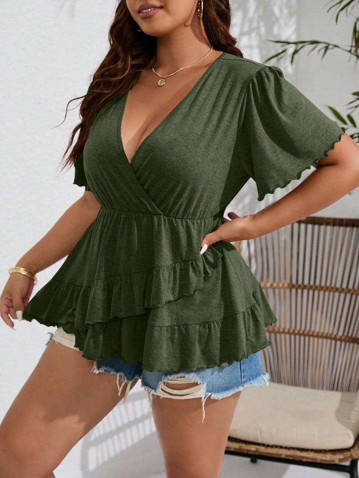 Women's wrap shirt with V-neck, gathered waist and layered ruffles Mune Fashion