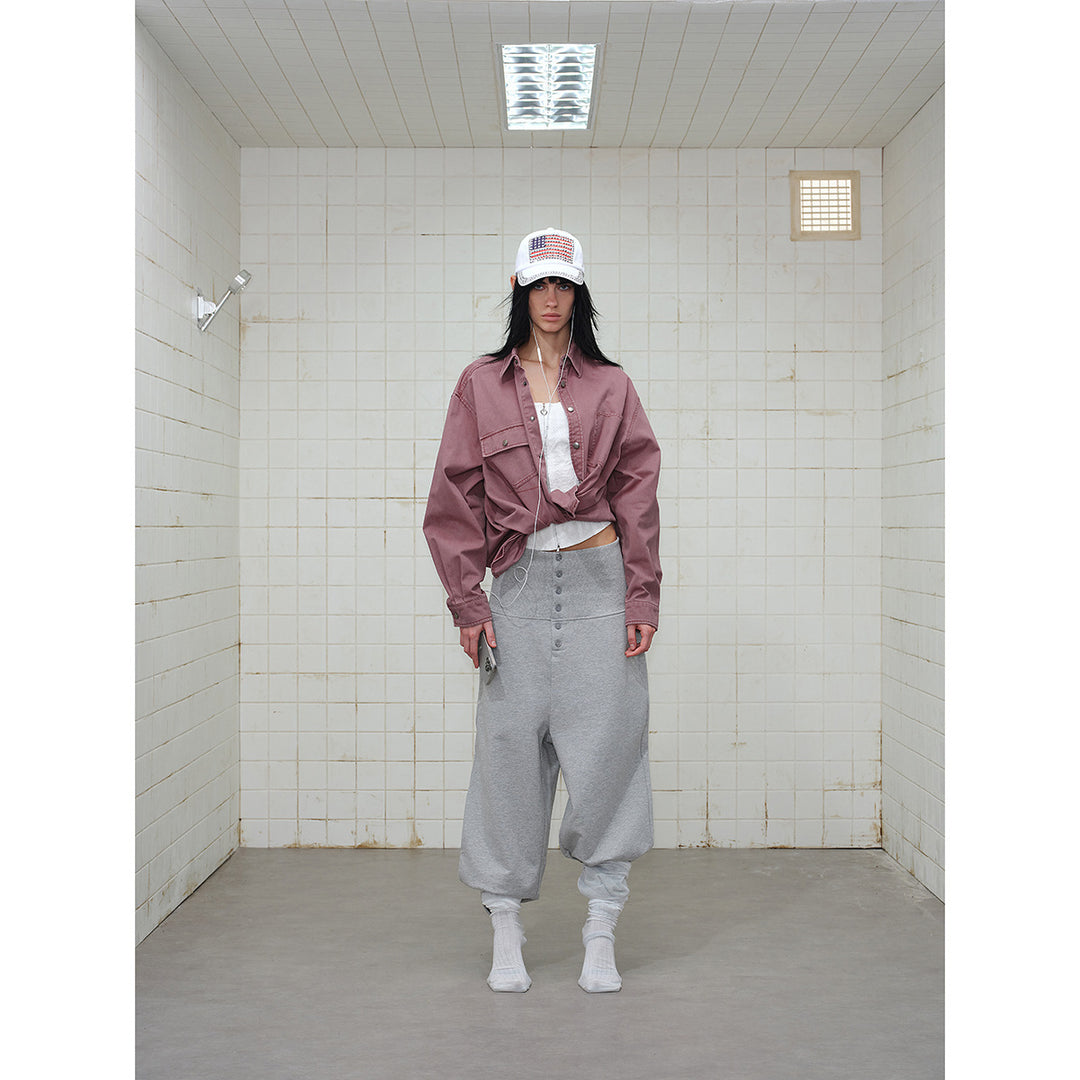 Women's overshirt jacket made of washed cotton twill with snap button placket and two chest pockets Mune Fashion