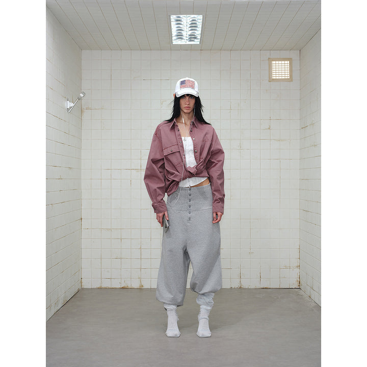 Women's overshirt jacket made of washed cotton twill with snap button placket and two chest pockets Mune Fashion