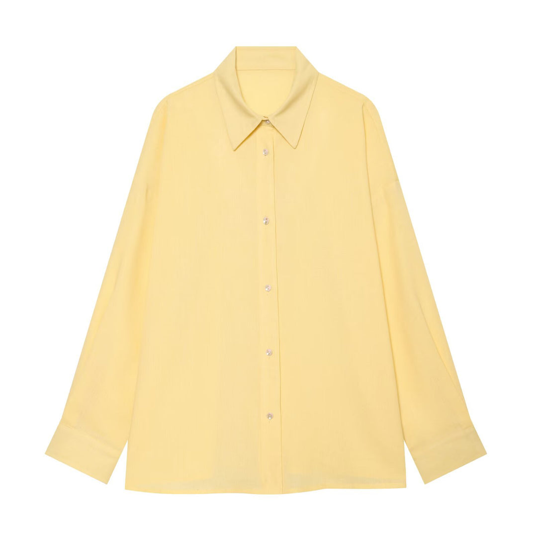 Women Oversized Shirt Blouse with Extra Wide Cut and Pointed Shirt Collar Mune Fashion