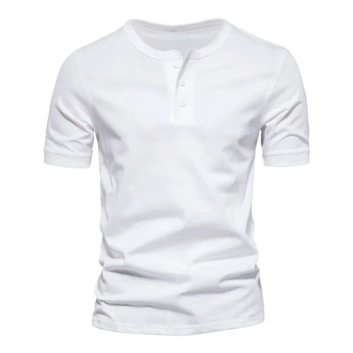 Men's tailored short-sleeve Henley shirt made of cotton blend with button placket Mune Fashion