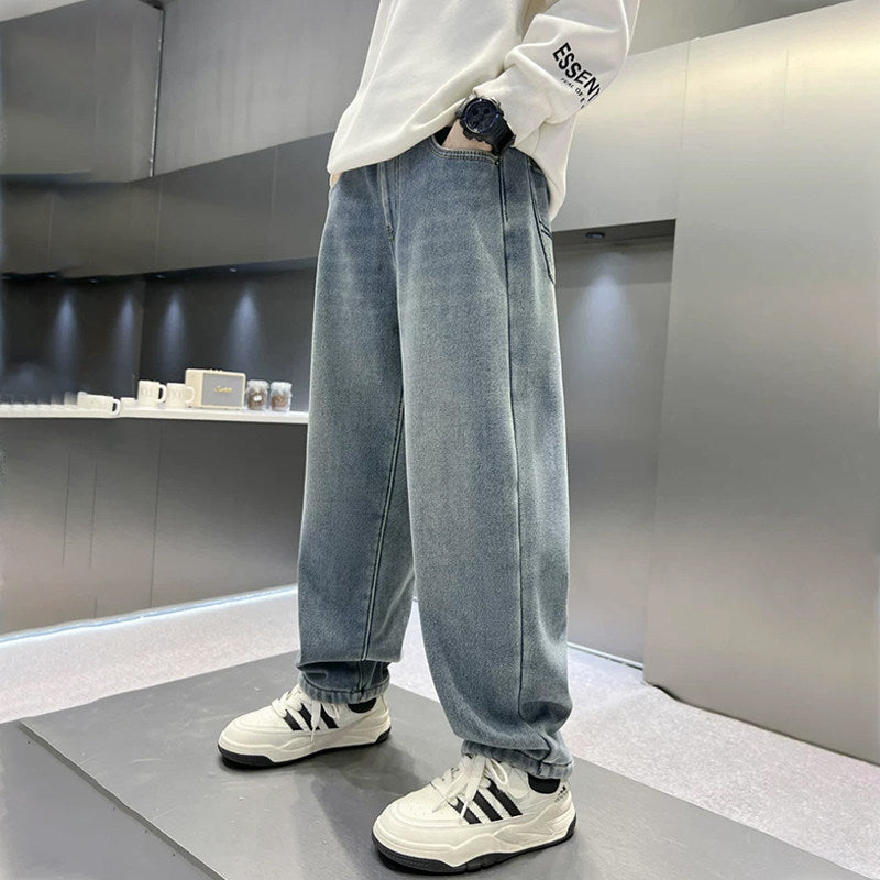 Unisex fashionable wide jeans pants with elastic waistband Mune Fashion