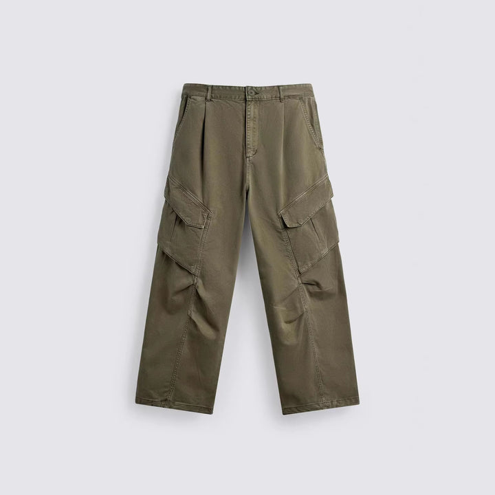 Men's cargo pants with wide legs, double flap pockets and pleats Mune Fashion
