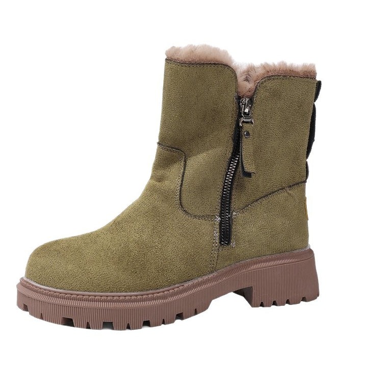 Women Fleece Lined Suede Look Ankle Boots with Teddy Lining, Side Zipper and Profiled Rubber Sole Mune Fashion