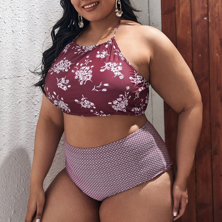 Ladies bikini set with floral top and high-cut bottom Mune Fashion