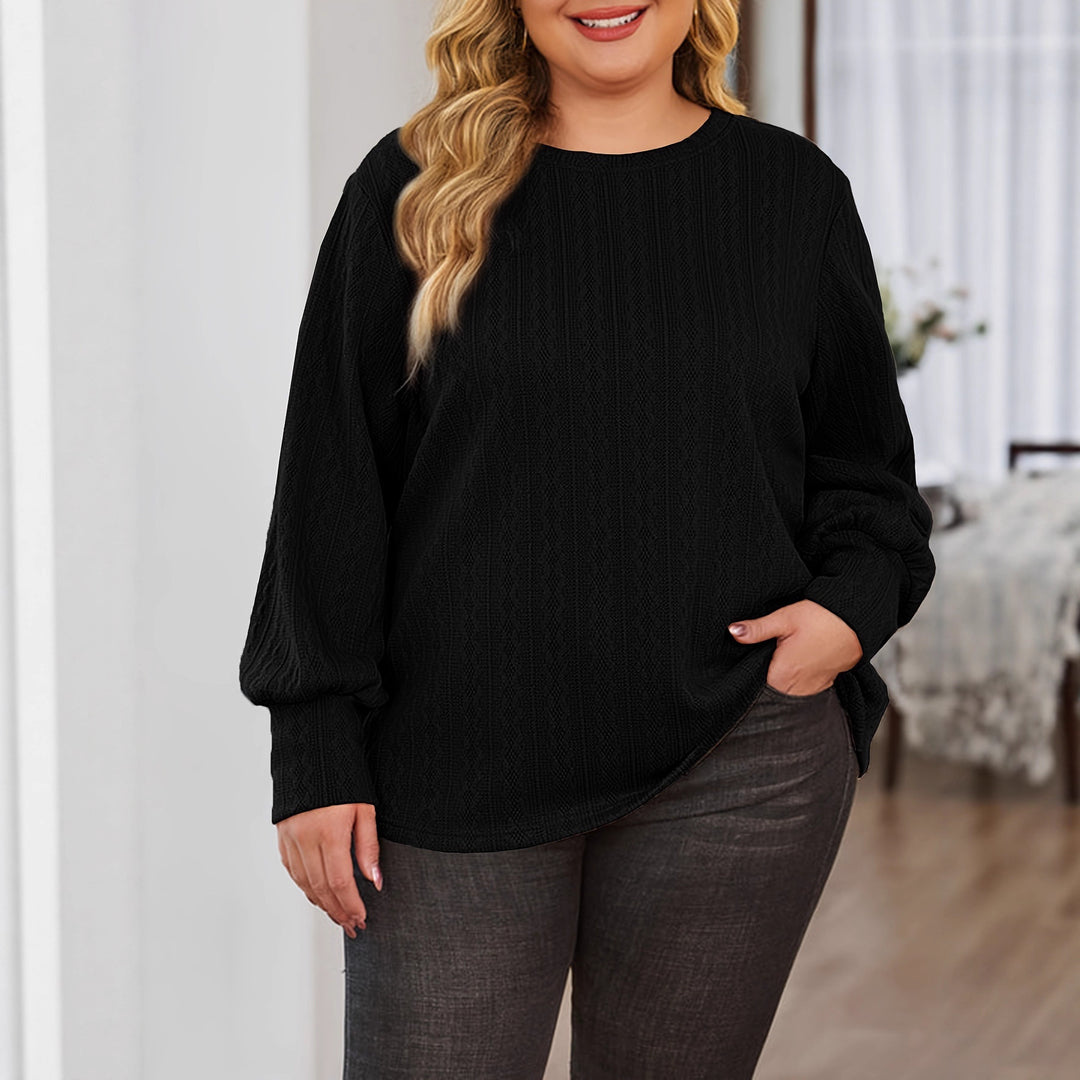 Women Textured Oversized Knit Sweater with Round Neck and Balloon Sleeves Mune Fashion