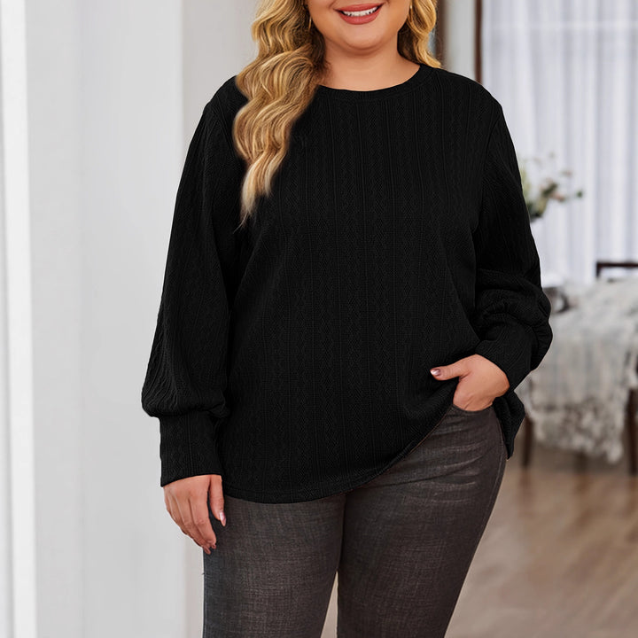 Women Textured Oversized Knit Sweater with Round Neck and Balloon Sleeves Mune Fashion