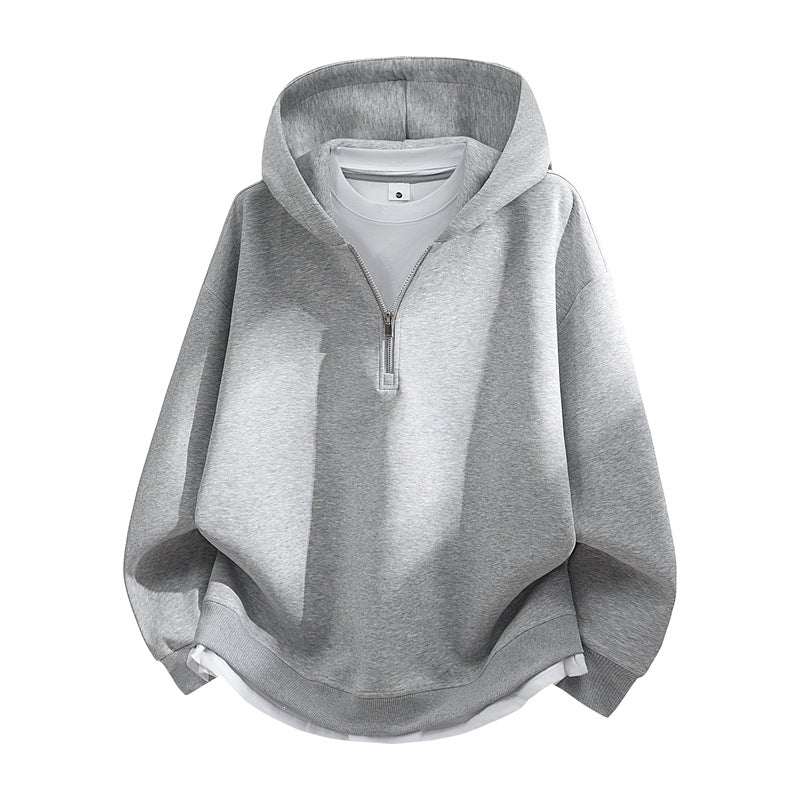 Unisex Oversize-Halfzip-Hooded Sweatshirt with Layered Look, Rounded Hem & Ribbed Cuffs Mune Fashion