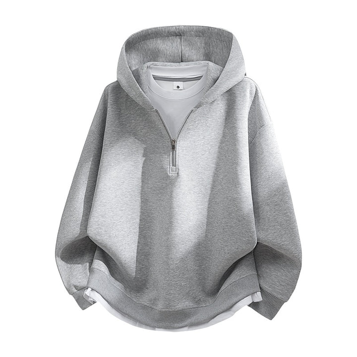Unisex Oversize-Halfzip-Hooded Sweatshirt with Layered Look, Rounded Hem & Ribbed Cuffs Mune Fashion