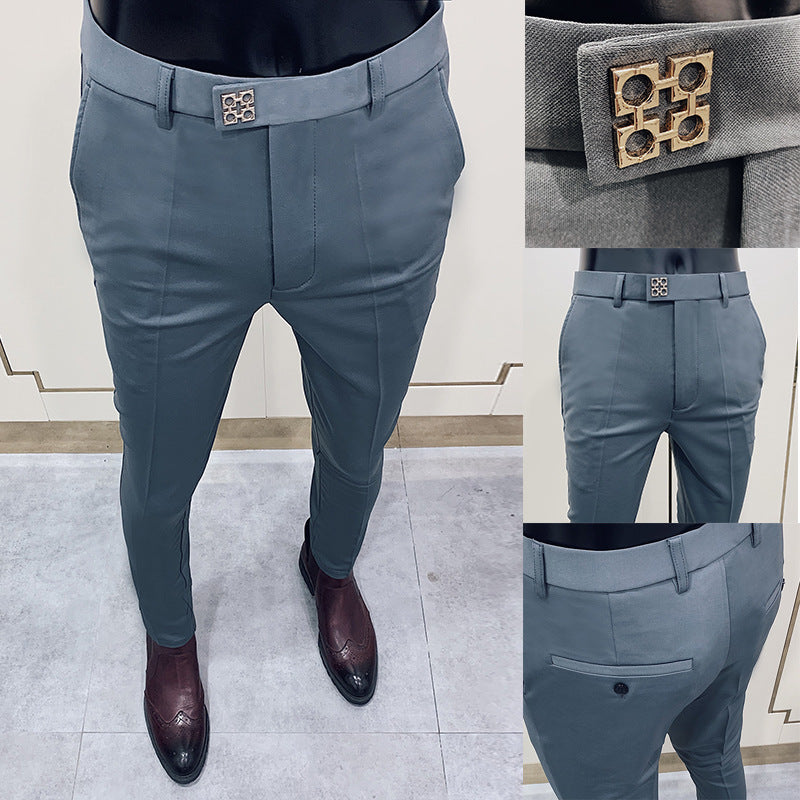 Men's slim suit trousers with crease, slim fit and discreet metal clasp Mune Fashion