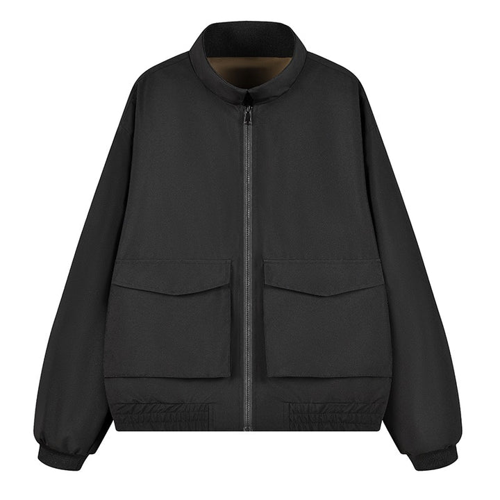 Men's Boxy Utility Bomber Jacket with Large Flap Pockets, Stand Collar & Zipper Mune Fashion