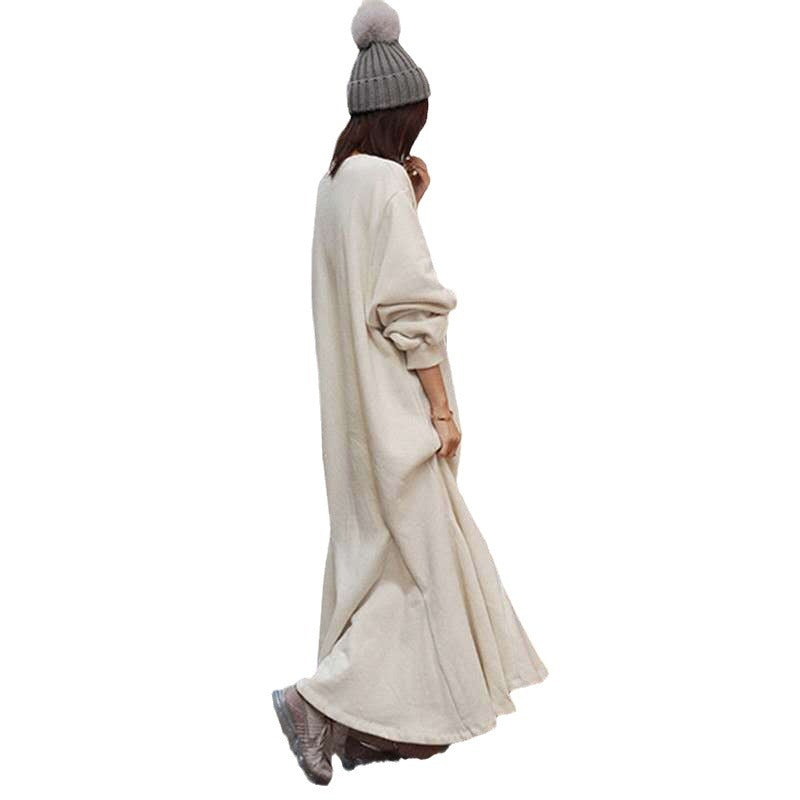 Women’s Thermo Maxi Fleece Dress with Oversize Silhouette, Round Neck and Seams Mune Fashion