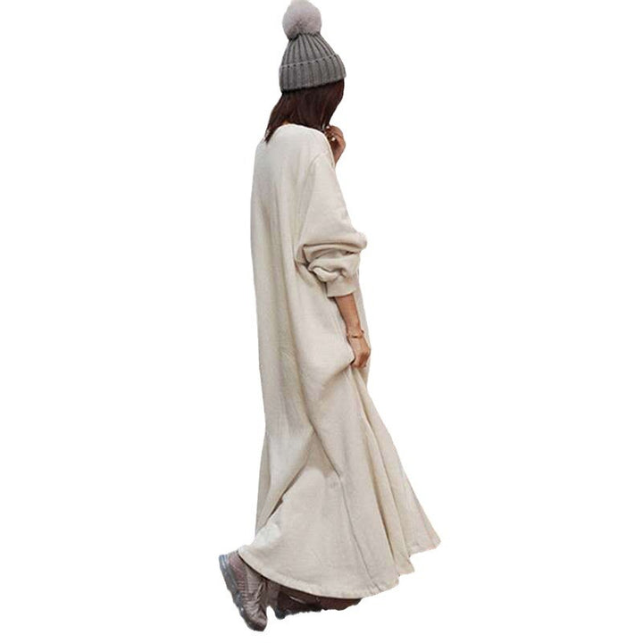 Women’s Thermo Maxi Fleece Dress with Oversize Silhouette, Round Neck and Seams Mune Fashion
